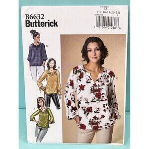 Butterick B6632 Misses Loose-Fit Pullover Top Sewing Pattern 4 Style 14-22 Uncut